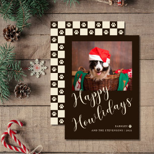 Tarjeta Festiva Foto feliz de perro de pata marrón de Howlidays