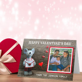 Tarjeta Festiva Foto Feliz Día de San Valentín Madera Rústica del 
