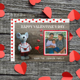 Tarjeta Festiva Foto Feliz Día de San Valentín Madera Rústica del 