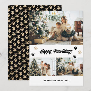 Tarjeta Festiva Foto Feliz Pawlidays Negro Oro