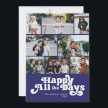 Tarjeta Festiva Foto Feliz Todos los Días Hanukkah<br><div class="desc">Estas tarjetas de felicitación de Hanukkah de 5" x 7" planas para las fiestas presentan un diseño minimalista con la felicitación,  "Feliz Todos los Días",  en letras blancas sobre un fondo azul real con espacios para ocho (8) de tus fotos favoritas,  apellido(s) de la familia y año.</div>