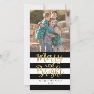 Tarjeta Festiva Foto "feliz y brillante" de la raya negra y blanca