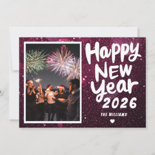 Tarjeta Festiva Foto Festiva Blanca Rosa Feliz Año Nuevo 2026 