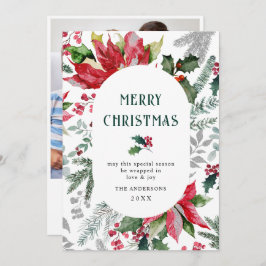 Tarjeta Festiva Foto festiva de Nochebuena con Poinsettia y Muérda