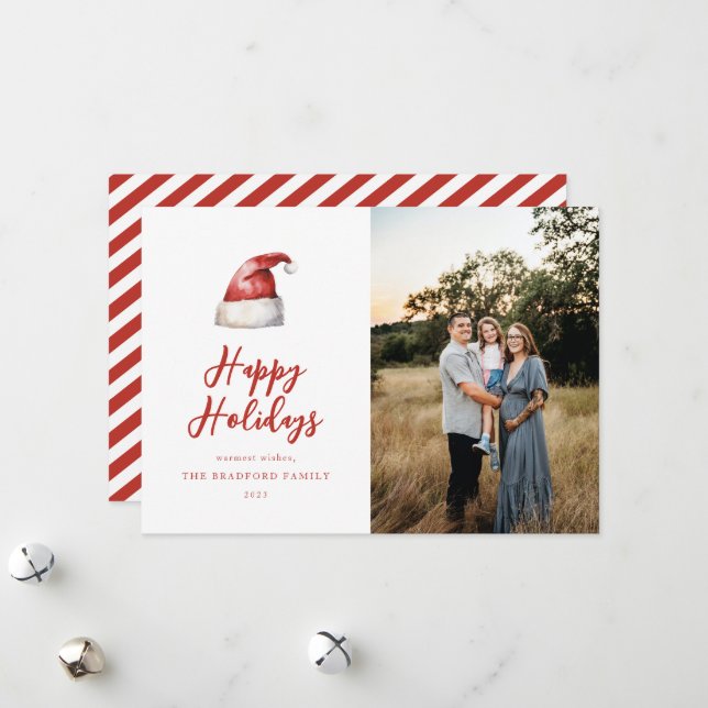 Tarjeta Festiva Foto festiva de Santa Hat (Anverso/Reverso In Situ)