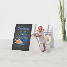 Tarjeta Festiva Foto festiva Menorah Chalkboard Happy Hanukkah