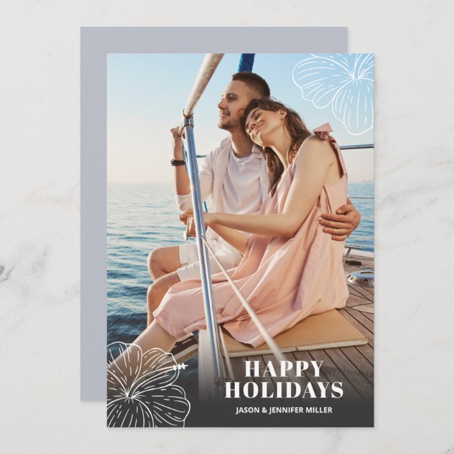 Tarjeta Festiva Foto floral tropical hawaiana blanca (Anverso / Reverso)