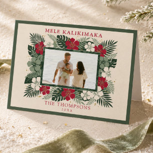 Tarjeta Festiva Foto floral tropical hawaiana de Mele Kalikimaka