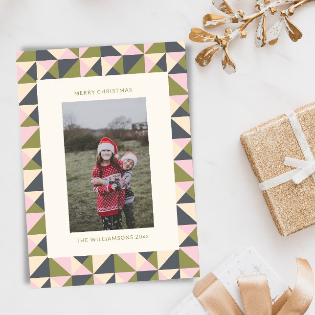 Tarjeta Festiva Foto geométrica de Navidades rosados verdes de oli (Subido por el creador)