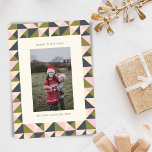 Tarjeta Festiva Foto geométrica de Navidades rosados verdes de oli<br><div class="desc">Tarjeta de festividad fotográfica geométrica para Navidades rosados verdes de oliva</div>