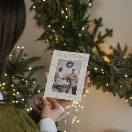 Tarjeta Festiva Foto Geométrica Mocha Beige de la familia navideña