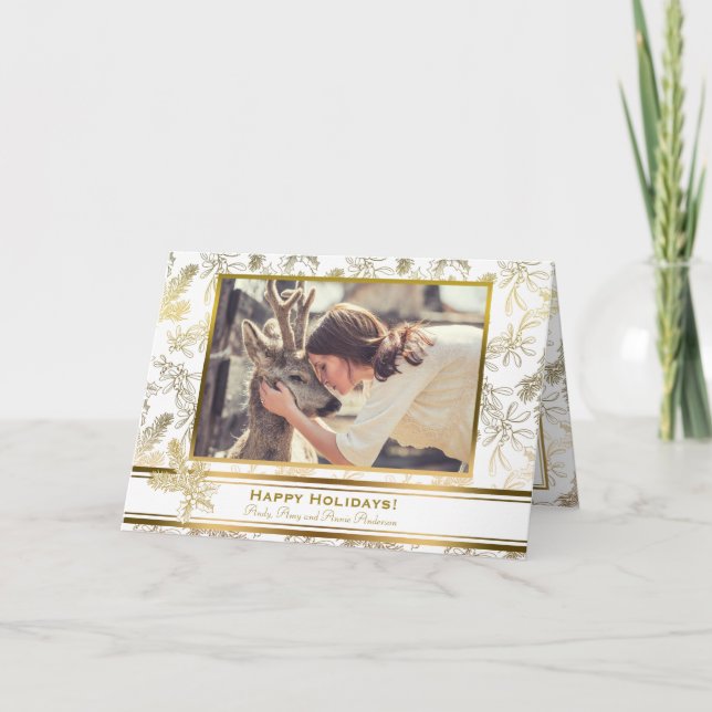 Tarjeta Festiva Foto grabada elegancia del personalizado del acebo (Anverso)