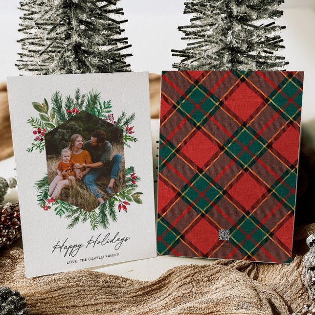 Tarjeta Festiva Foto Greenery Happy Holidays Card (Subido por el creador)