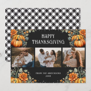 Tarjeta Festiva Foto Happy Thankde Card Pumpkins Floral