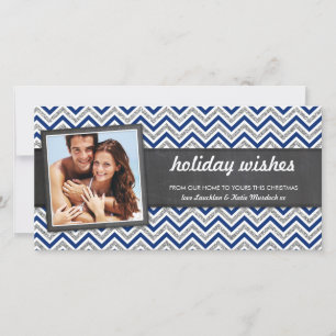 Tarjeta Festiva FOTO HOLIDAY retro chevron purpurina de plata mari