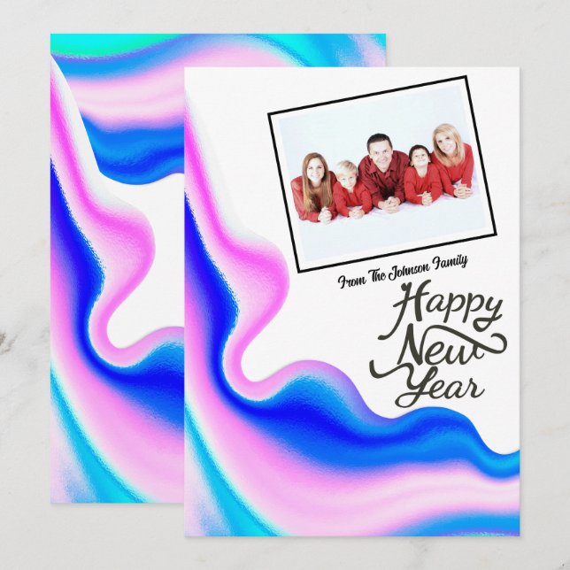 Tarjeta Festiva Foto holográfica de Año Nuevo (Anverso / Reverso)