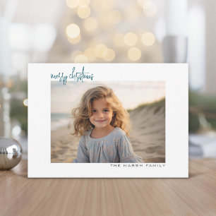 Tarjeta Festiva Foto horizontal Chevron azul borde blanco minimali