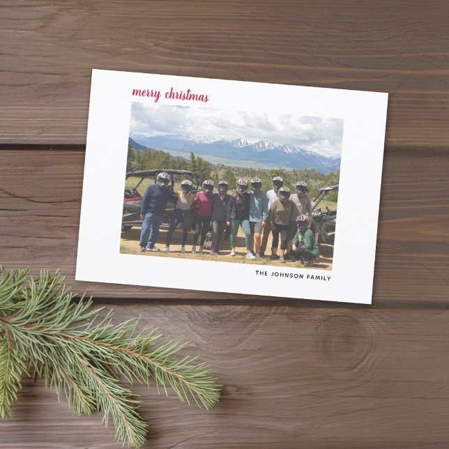 Tarjeta Festiva Foto horizontal Merry Christmas Script Cuadro de c (Minimal Design for a Christmas Card with 1 photo and simple type - download option available)