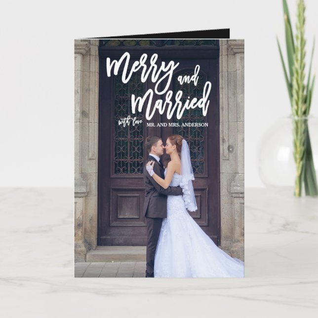 Tarjeta Festiva Foto indicada con letras feliz y casada del día de (Anverso)