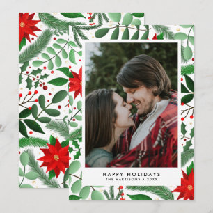 Tarjeta Festiva Foto individual botánica de navidades (en blanco)
