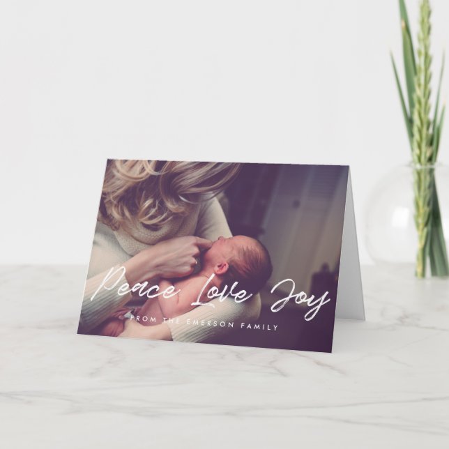 Tarjeta Festiva Foto Inspiradora Moderna de Paz Amor Alegría (Anverso)