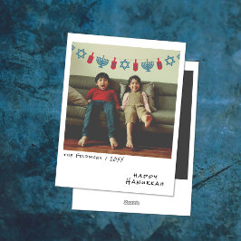 Tarjeta Festiva Foto instantánea vintage | Blue/Red Hanukkah Garla