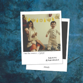 Tarjeta Festiva Foto instantánea vintage | Gold Hanukkah Garland