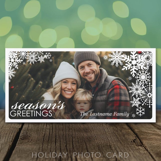 Tarjeta Festiva Foto - Let It Snow - simple overlay de copos de ni (Classic Holiday Photo Card)