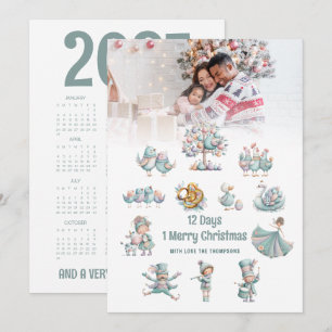 Tarjeta Festiva Foto linda del calendario de 2027 12 días de Navid