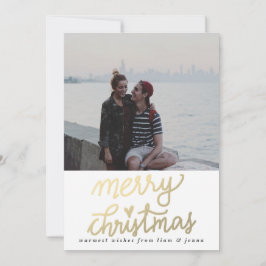 Tarjeta Festiva Foto manuscrita de Gold Merry Christmas