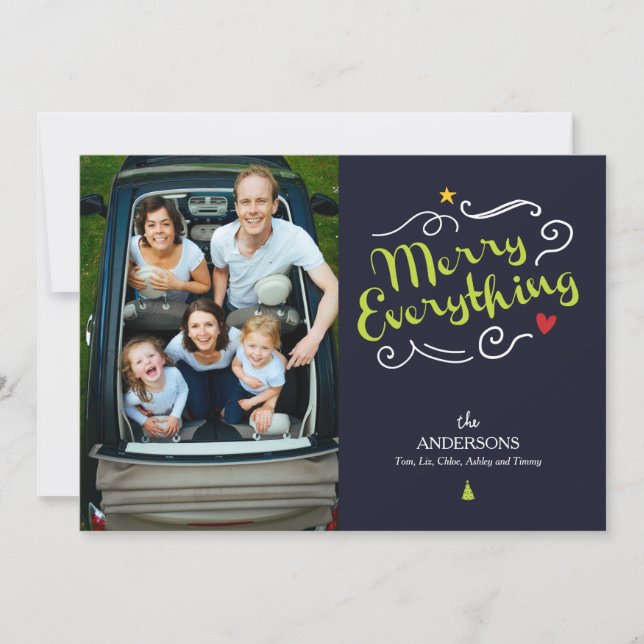 Tarjeta Festiva Foto manuscrita de Merry Everything Holiday (Anverso)