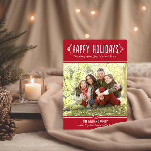 Tarjeta Festiva Foto manuscrita de Red Happy Holidays