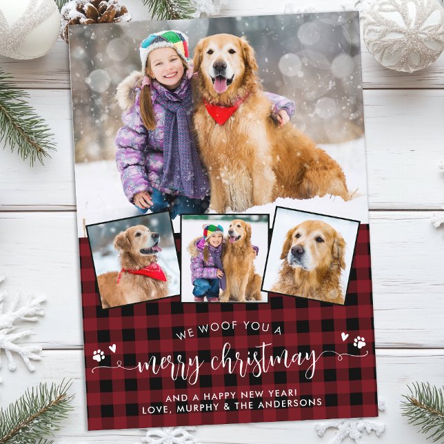 Tarjeta Festiva Foto mascota personalizada 4 Woof You Merry Christ (Subido por el creador)