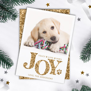 Tarjeta Festiva Foto Mascota personalizada JOY Gold Paw Print Dog