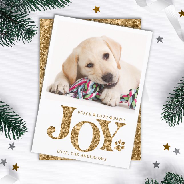Tarjeta Festiva Foto Mascota personalizada JOY Gold Paw Print Dog (Subido por el creador)