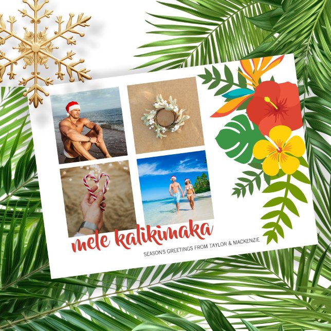 Tarjeta Festiva Foto Mele Kalikimaka Flor personalizada (Photo Mele Kalikimaka Flower Personalized Holiday Card by Ricaso. Hawaii holiday greetings )
