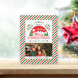 Tarjeta Festiva Foto Memoria Candy Cane Peppermint Rojo y Verde