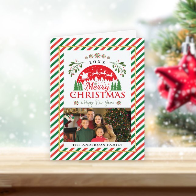 Tarjeta Festiva Foto Memoria Candy Cane Peppermint Rojo y Verde (Subido por el creador)