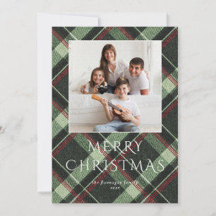 Tarjeta Festiva Foto: Merry Burgundy Pine Green Holiday