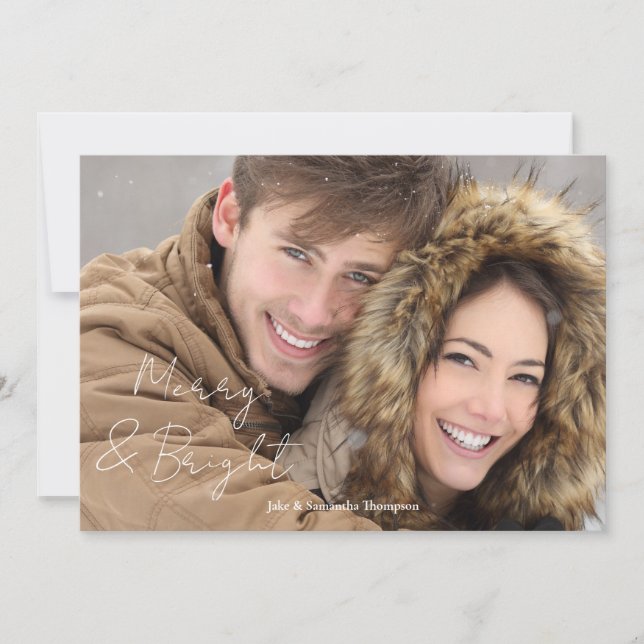 Tarjeta Festiva Foto Merry y Bright (Anverso)