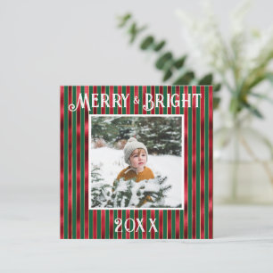 Tarjeta Festiva Foto metálica roja y verde Merry & Bright