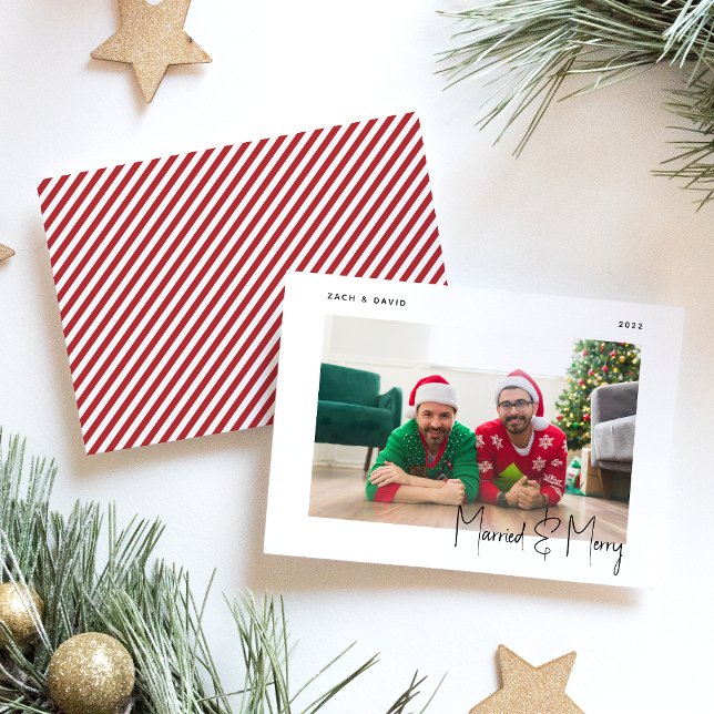Tarjeta Festiva Foto mínima casada y escritura negra LGBTQ merry (Subido por el creador)