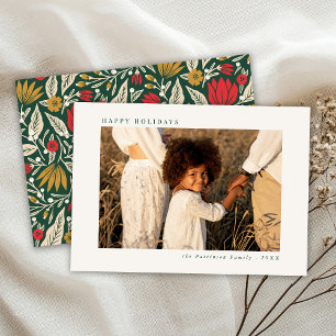 Tarjeta Festiva Foto mínima de Navidades florales folclóricos de c