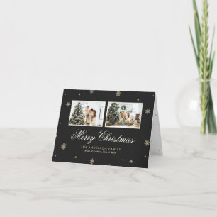 Tarjeta Festiva Foto Minimalista de Black Gold Snowflake
