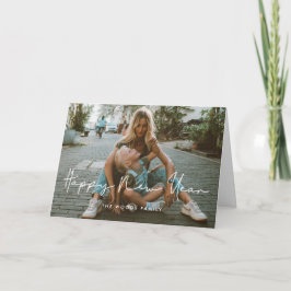Tarjeta Festiva Foto minimalista de Feliz Año Nuevo manuscrita