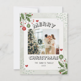 Tarjeta Festiva Foto minimalista de la familia navideña Merry