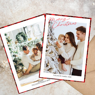 Tarjeta Festiva Foto Minimalista de moda Plaid Gingham Xmas Tree