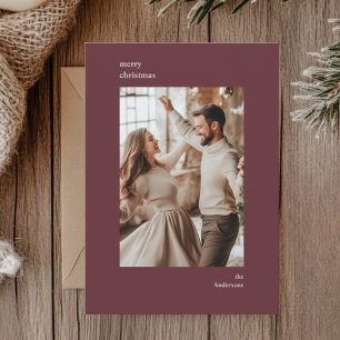 Tarjeta Festiva Foto minimalista de Navidades de marco de Borgoña