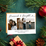 Tarjeta Festiva Foto moderna casada con Navidades recién casados y<br><div class="desc">La moderna tarjeta de vacaciones 3 fotos de Navidades recién casados casados y brillantes es una manera elegante de celebrar su primera temporada de vacaciones como pareja casada. Esta tarjeta presenta un diseño limpio y contemporáneo con una gran zona de fotos para mostrar tu boda favorito o una foto recién...</div>