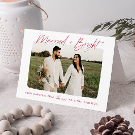 Tarjeta Festiva Foto moderna casados y guión rojo brillante